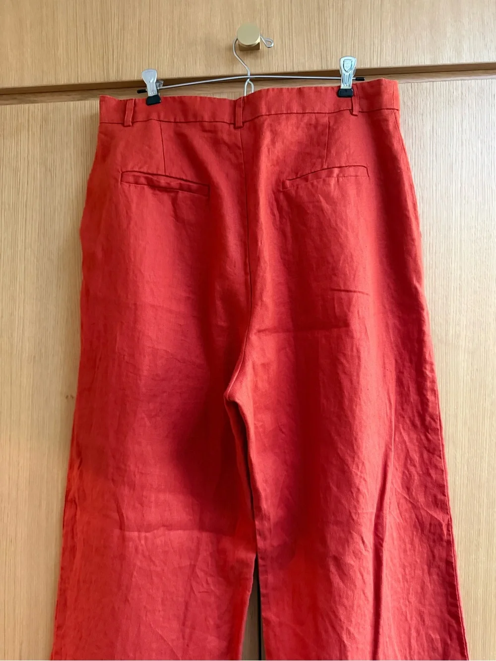 Reformation Vesta Linen High-Waist pants in “blood orange”